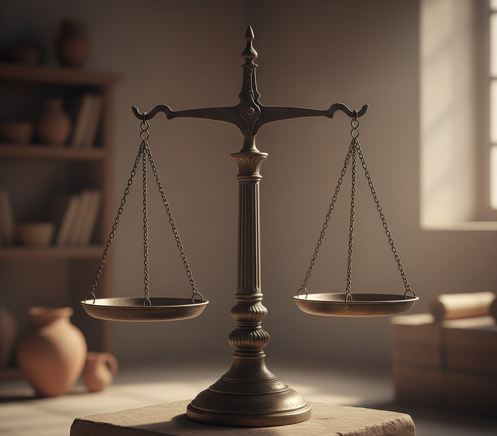 Balança simbolizando justiça, equilíbrio moral e virtude ética